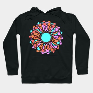 Digital mandala with random geometric repeated shapes in bright neon colors Hoodie